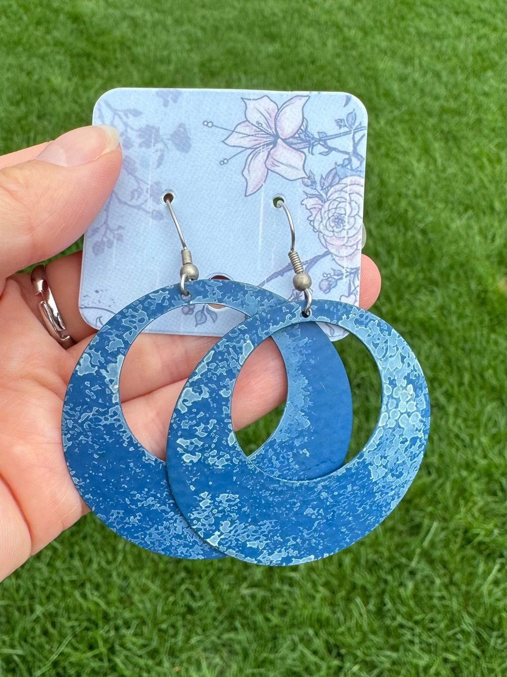 $12 or 3/$30! Blue Textured Open-Circle Hoop Earrings